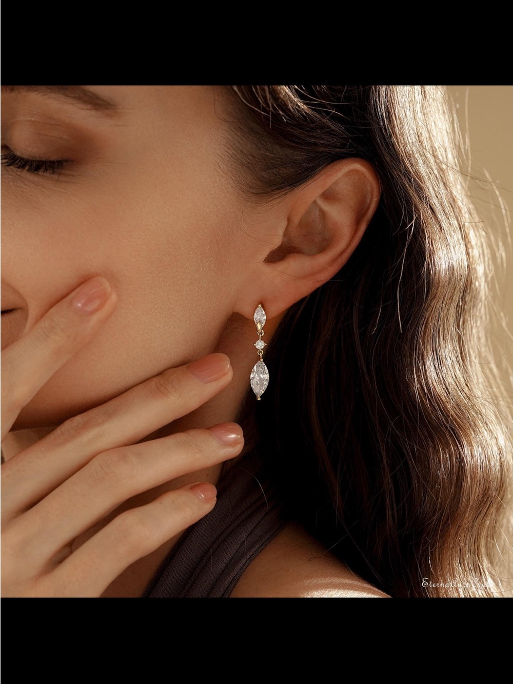 Minimalist Diamond Dangle Earrings, Marquise Diamond Stud Earrings